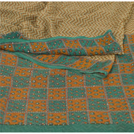 Sanskriti Vintage Brown Saree Pure Chiffon Silk Printed Sari 5Yd Craft Fabric