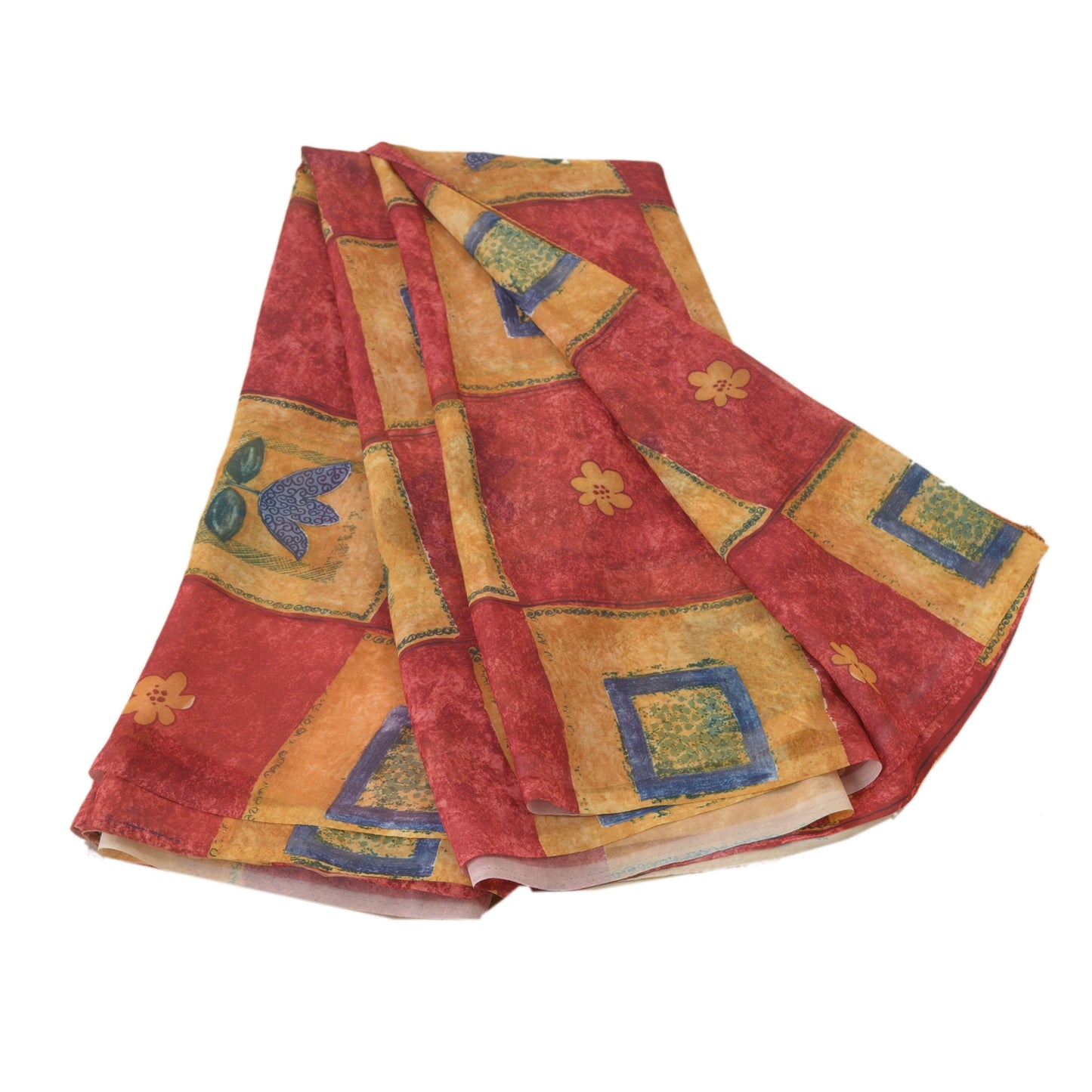 Sanskriti Vintage Rød Sari Georgette Trykt Sari 5 Yard Håndværk 5 Yard Bæredygtigt Stof