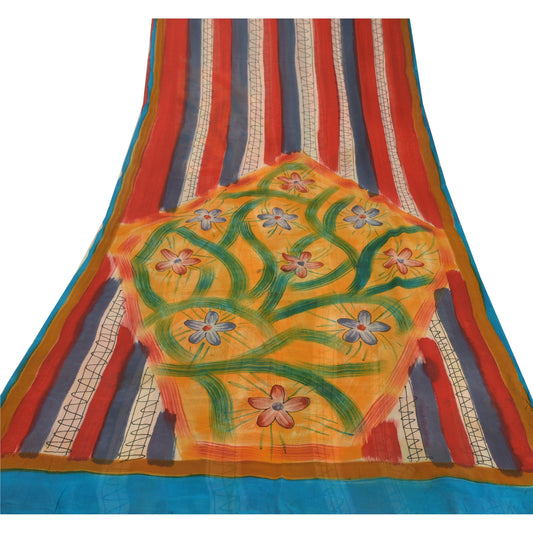 Sanskriti Vintage Red Saree Pure Georgette Silk Printed Sari Soft Craft Sustainable Fabric