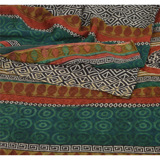 Sanskriti Vintage 100% Pure Georgette Silk Printed Black Indian Saree 5 Yd Craft Fabric Indian Heritage Textile Craft Supplies Material