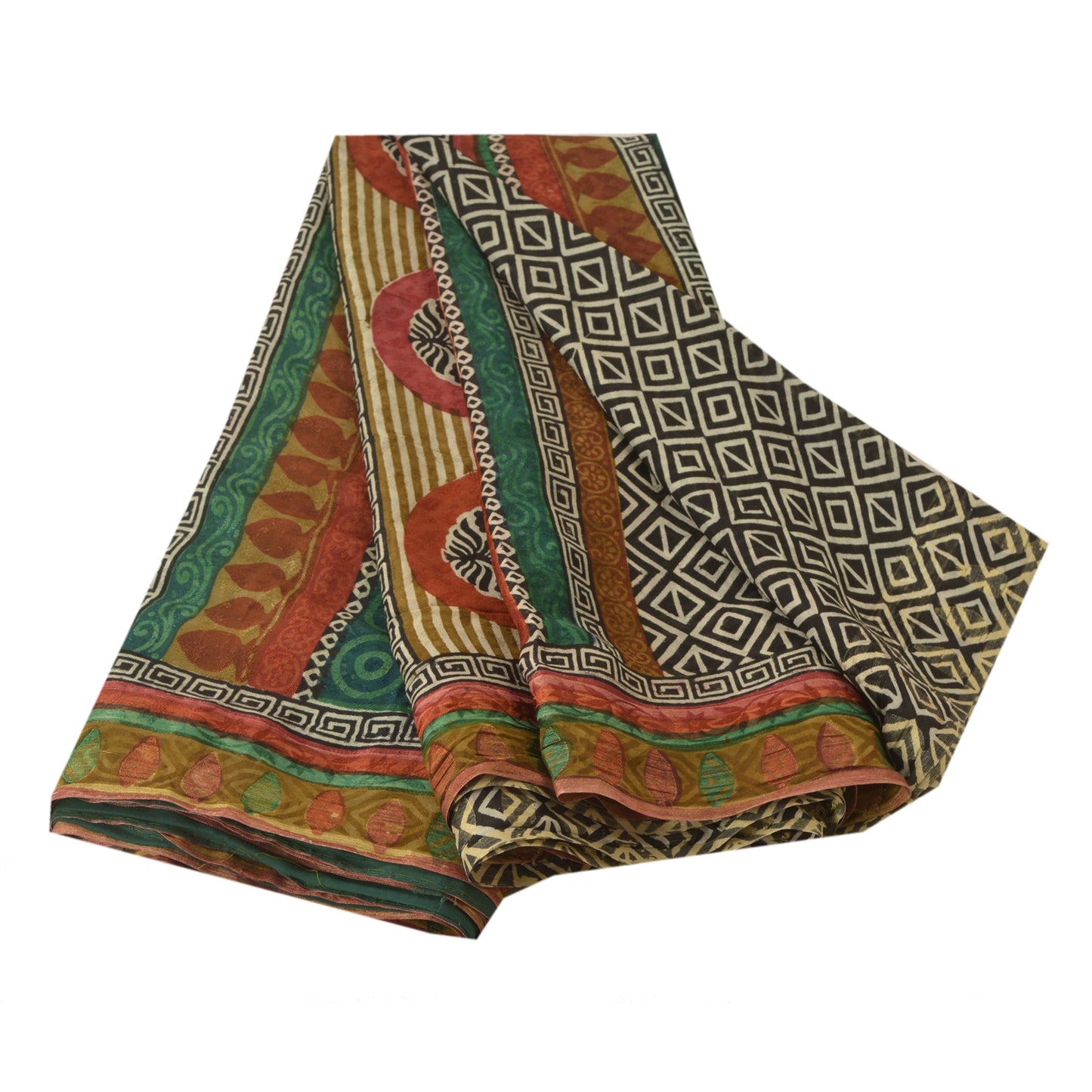 Sanskriti Vintage Black Saree Blend Georgette Printed Sari Decor Craft Sustainable Fabric