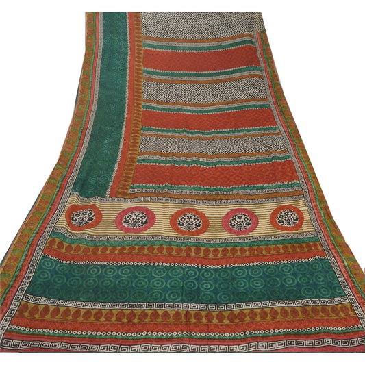 Sanskriti Vintage Black Saree Blend Georgette Printed Sari Decor Craft Sustainable Fabric