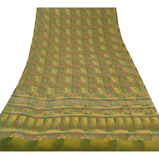 Sanskriti Vintage Green Saree Pure Georgette Silk Printed Sari Soft Craft Sustainable Fabric