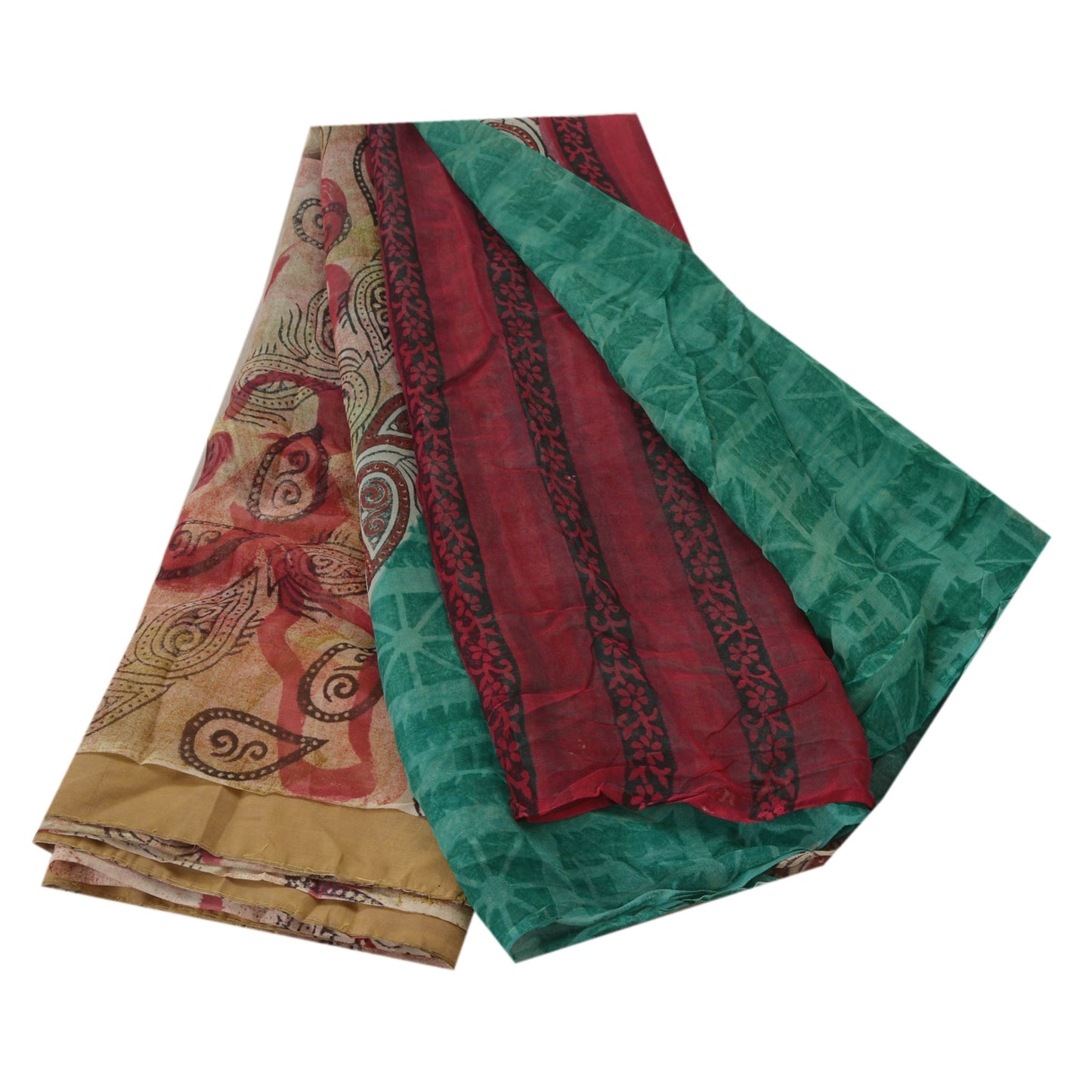 Sanskriti Vintage Green Saree Blend Georgette Printed Sari 5Yd Craft Soft Sustainable Fabric