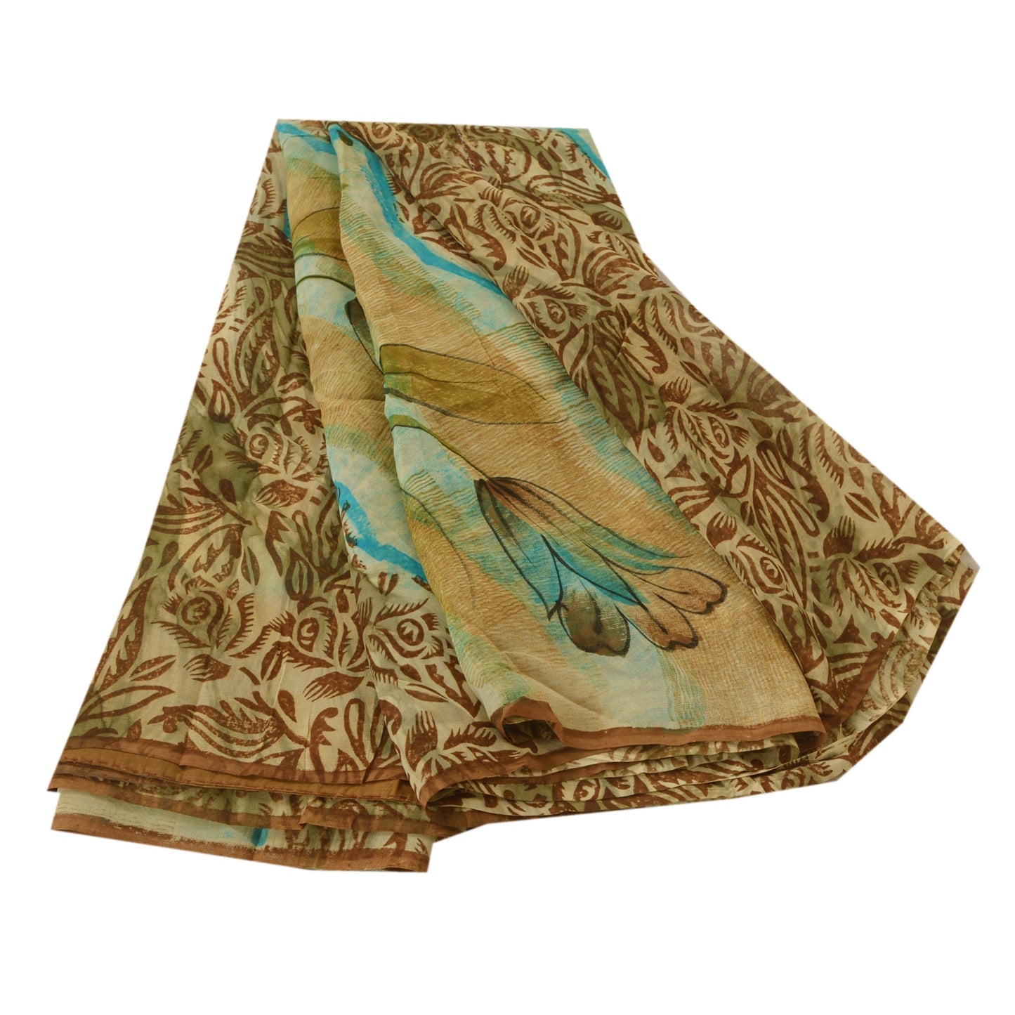 Sanskriti Vintage Cream Digital Printed Saree Blend Georgette Sari Craft Sustainable Fabric