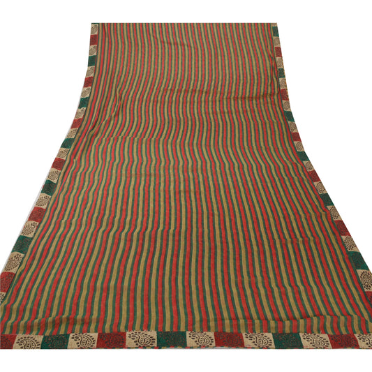 Sanskriti Vintage Green Saree Georgette Printed Sari 5 Yard Craft Sustainable Fabric