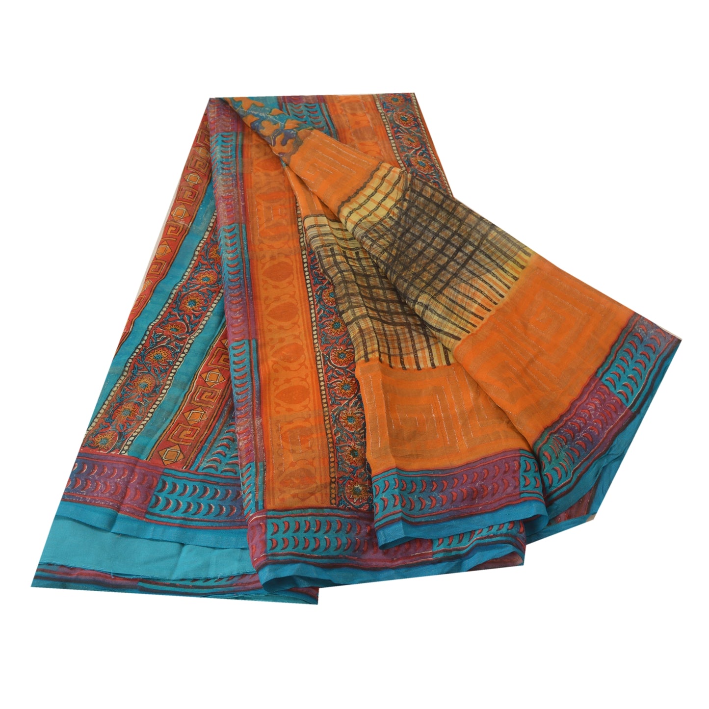 Sanskriti Vintage Orange Saree Pure Georgette Silk Printed Sari 5Yd Craft Sustainable Fabric