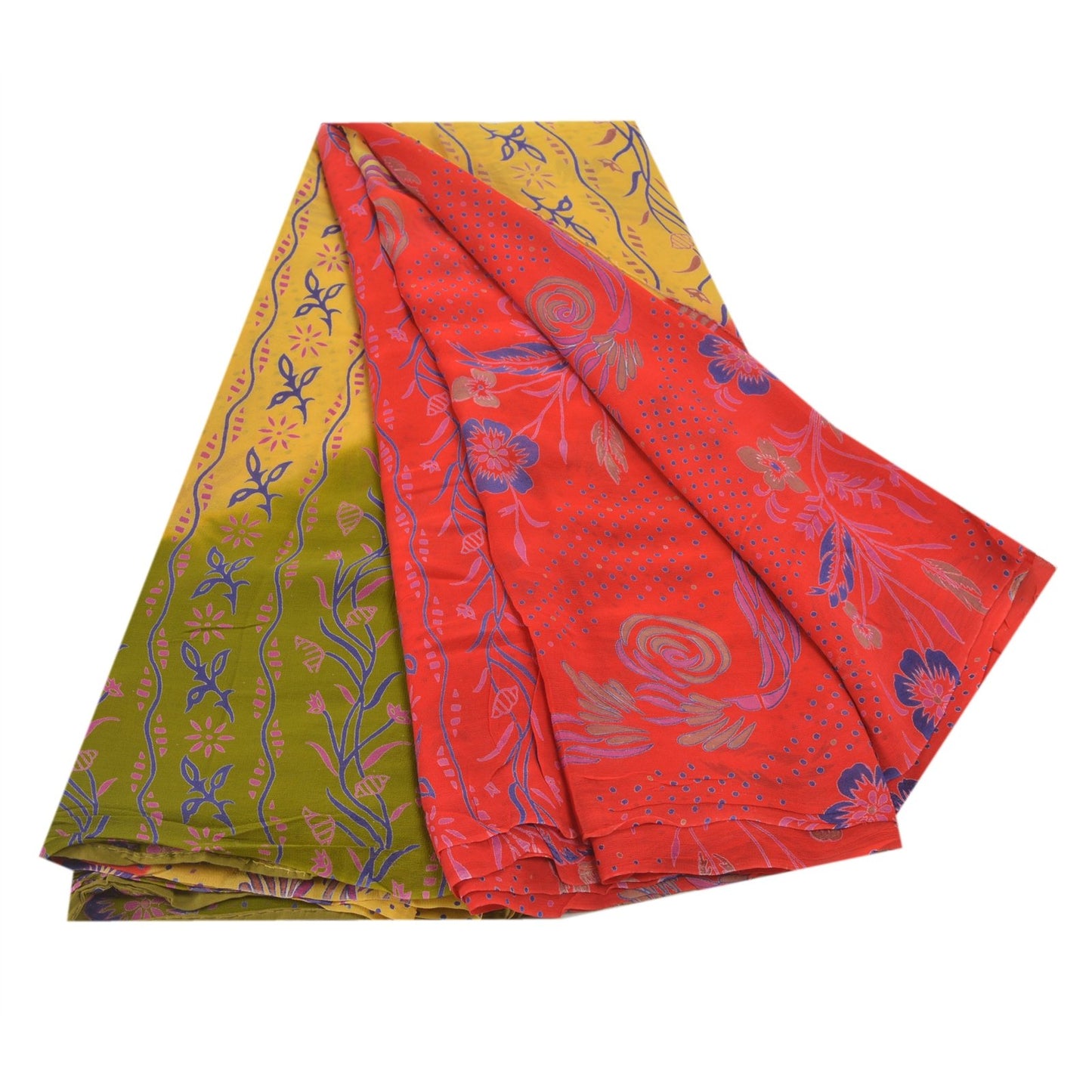 Sanskriti Vintage Red Saree Blend Georgette Printed Sari 5 Yd Craft Decor Sustainable Fabric