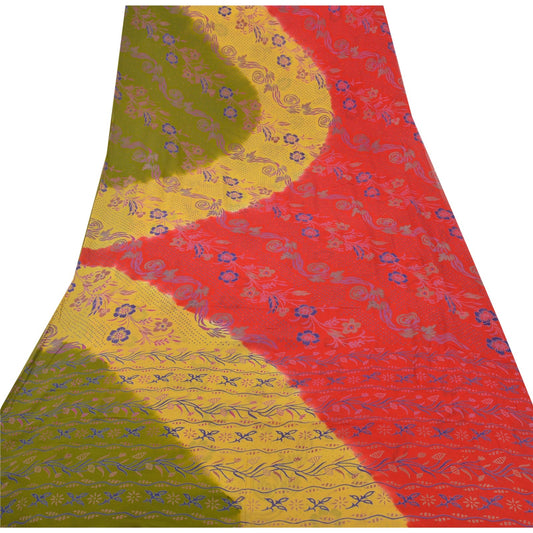 Sanskriti Vintage Red Saree Blend Georgette Printed Sari 5 Yd Craft Decor Sustainable Fabric