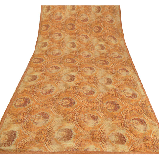Sanskriti Vintage Cream Saree Georgette Printed Sari 5 Yard Craft Decor Sustainable Fabric