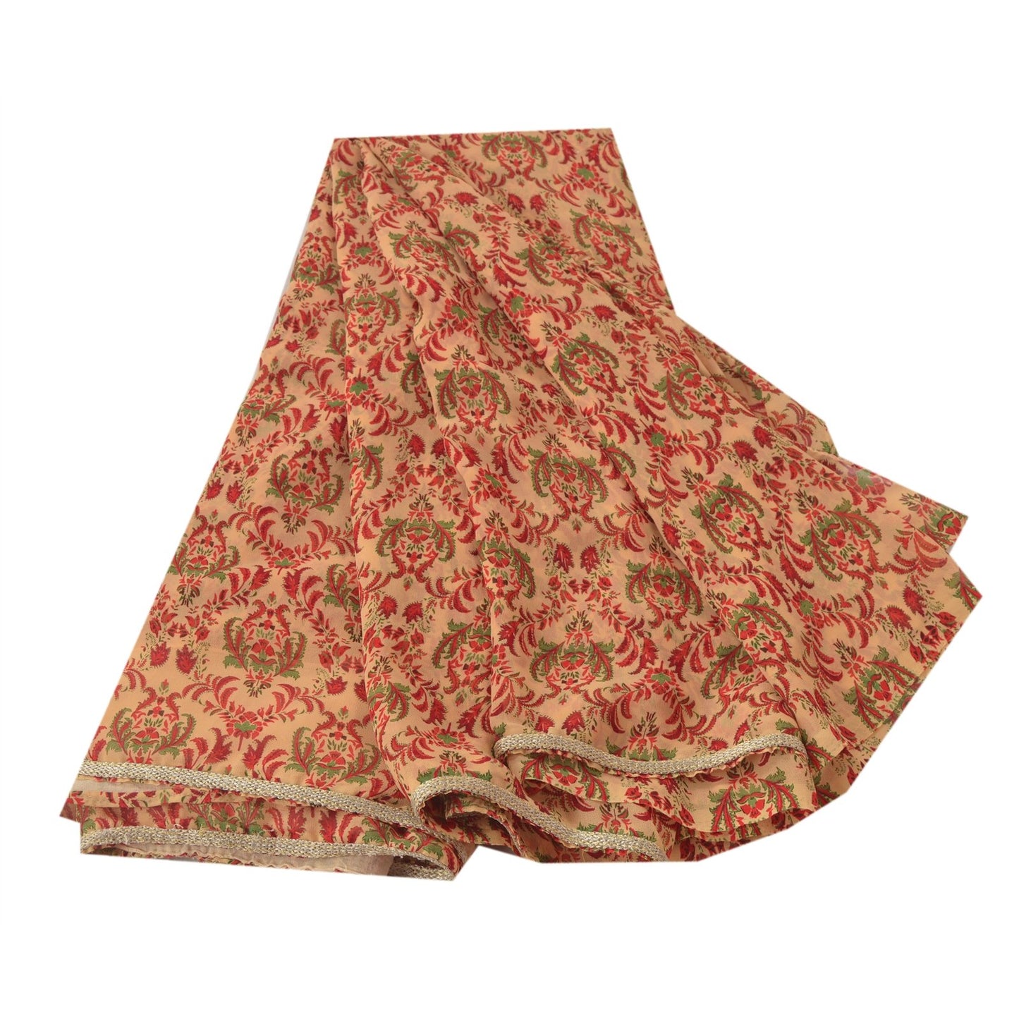 Sanskriti Vintage Cream Saree Georgette Printed Sari 5Yd Decor Soft Craft Sustainable Fabric