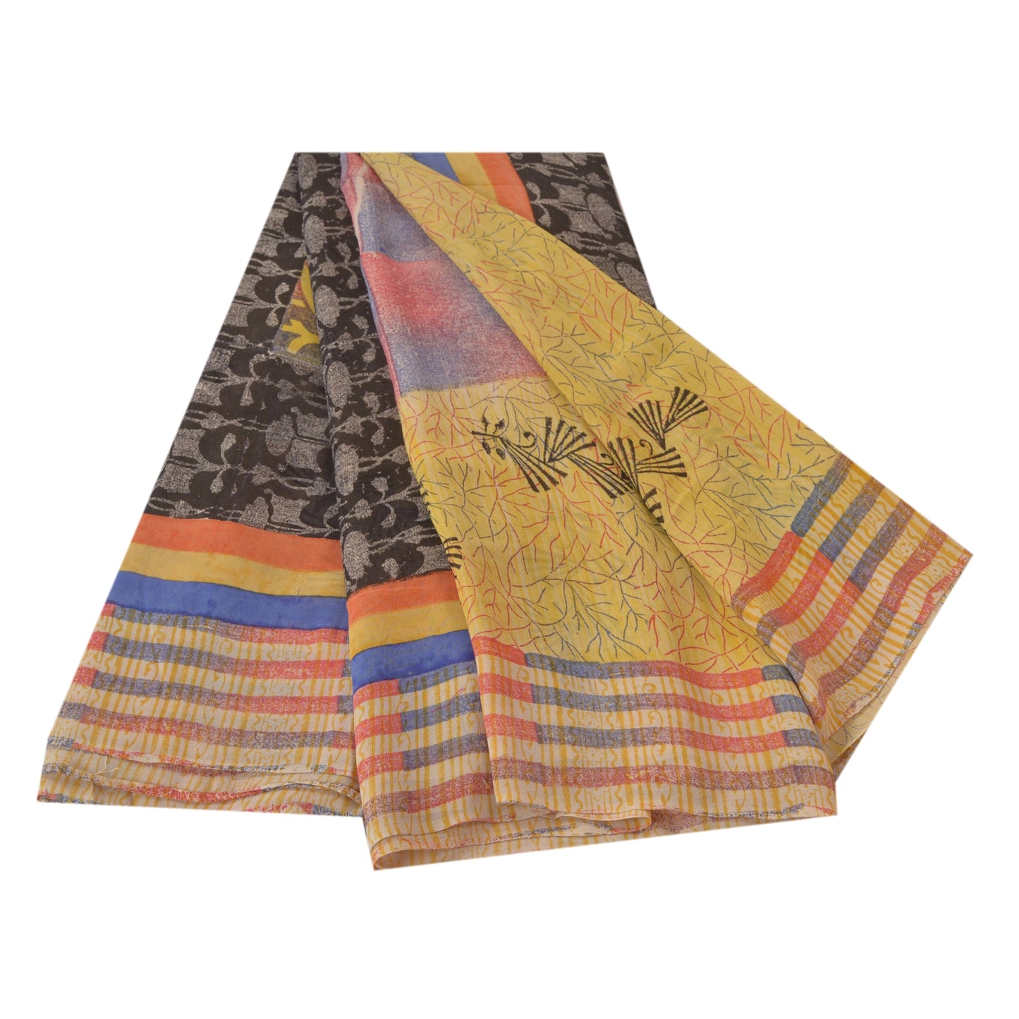 Sanskriti Vintage Sari Ren Georgette Silke Trykt Sari Håndværk Flerfarvet Bæredygtigt Stof