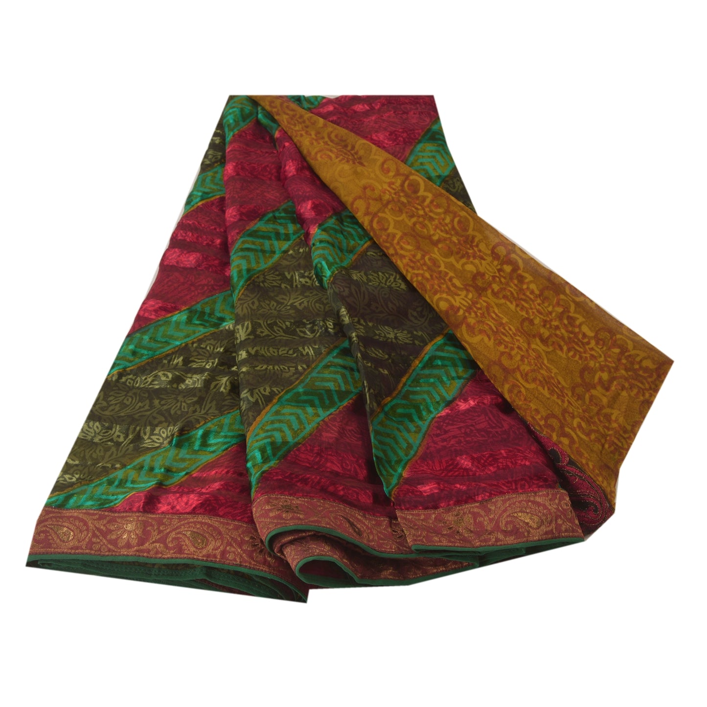 Sanskriti Vintage Bollywood Trykt Sari Ren Georgette Silke 5 Yard Sari i Bæredygtigt Stoff