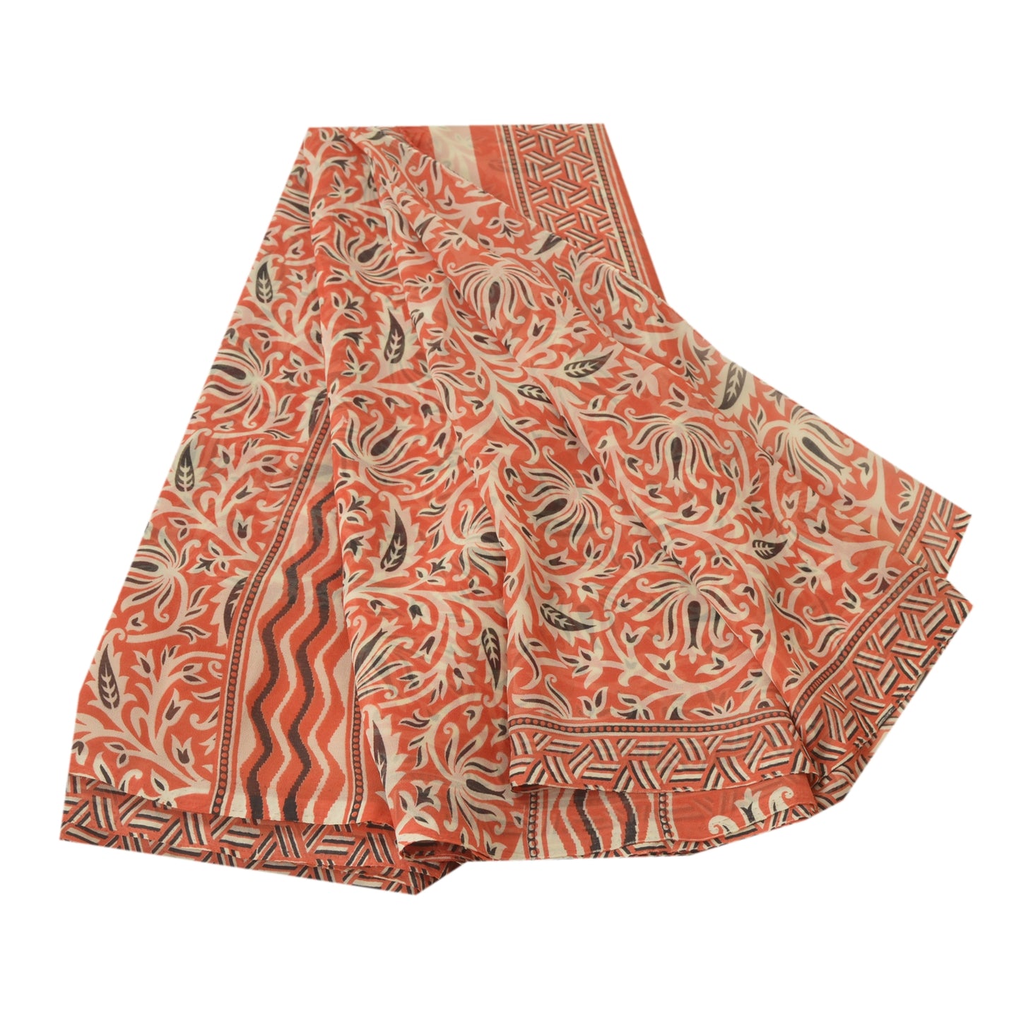 Sanskriti Vintage Peach Saree Georgette Printed Sari 5 Yard Craft Decor Sustainable Fabric