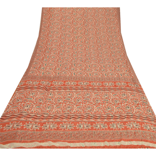 Sanskriti Vintage Peach Saree Georgette Printed Sari 5 Yard Craft Decor Sustainable Fabric