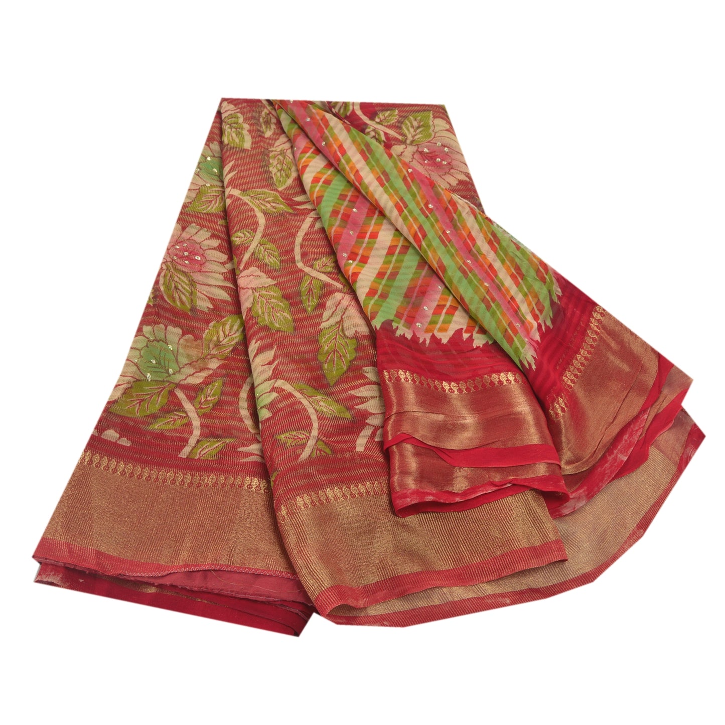 Sanskriti Vintage Red Saree Blend Georgette Printed Sari 5 Yd Craft Decor Sustainable Fabric