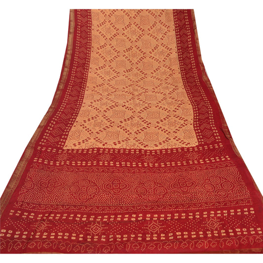 Sanskriti Vintage Beige Saree Blend Silk Printed Zari Border Sari Craft Sustainable Fabric