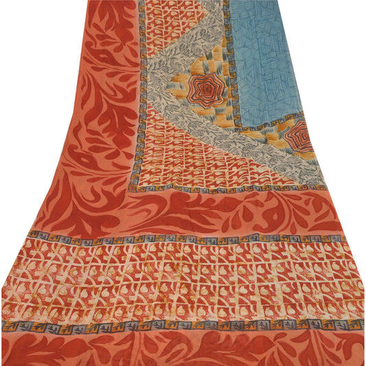 Sanskriti Vintage Saree Pure Georgette Silk Printed Sari Multicolor Craft Sustainable Fabric