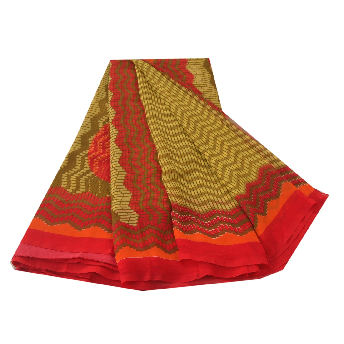 Sanskriti Vintage Green Saree Georgette Printed Sari 5 Yard Craft Sustainable Fabric