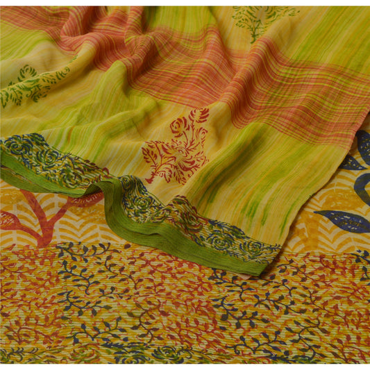 Sanskriti Vintage Røde Sarier Ren Georgette Silke Trykt Sari 5 Yard Håndværk Bæredygtigt Stoff