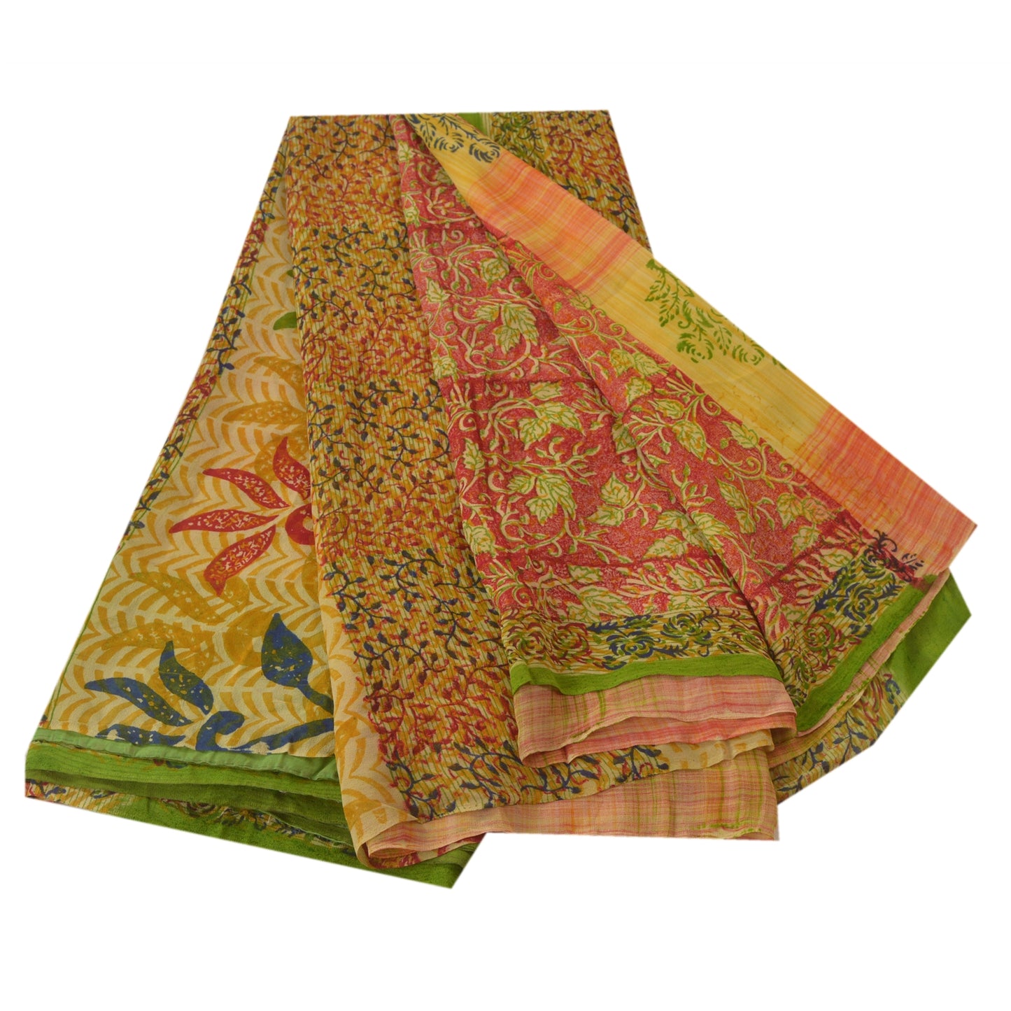 Sanskriti Vintage Red Sarees Pure Georgette Silk Printed Sari 5 YD Craft Sustainable Fabric