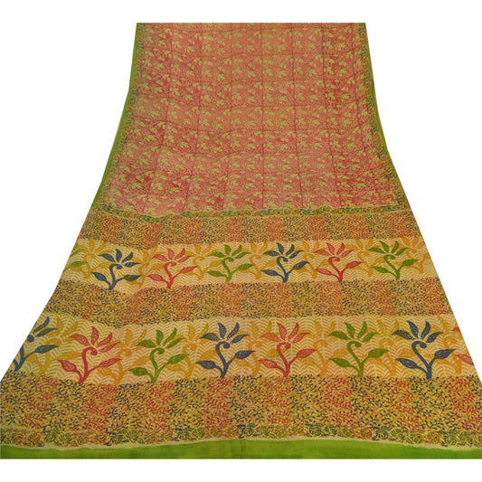 Sanskriti Vintage Red Sarees Pure Georgette Silk Printed Sari 5 YD Craft Sustainable Fabric