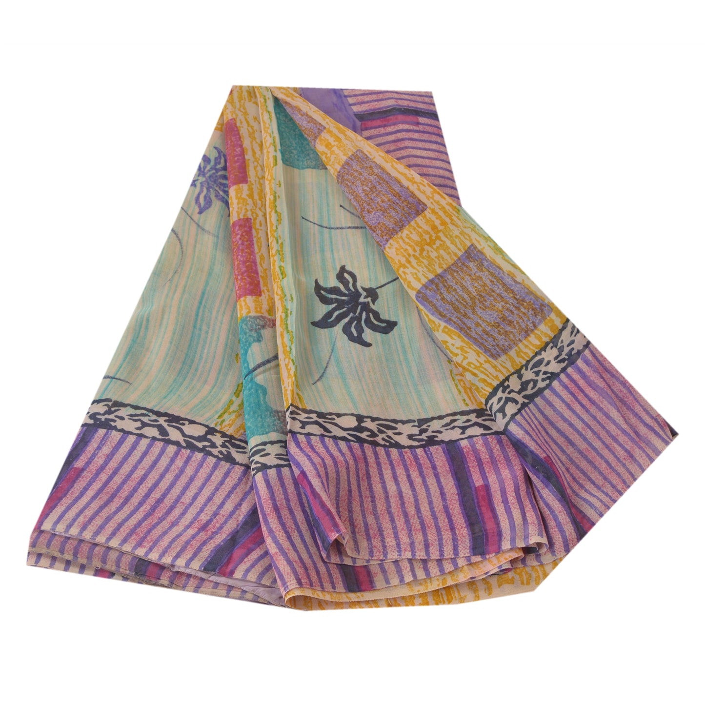 Sanskriti Vintage Multicolor Saree Pure Georgette Silk Printed Sari Craft Sustainable Fabric