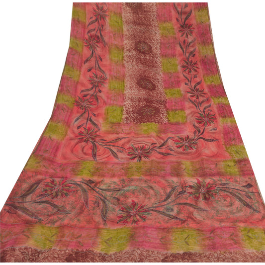 Sanskriti Vintage Brown Saree Blend Georgette Printed Sari 5 Yard Craft Sustainable Fabric