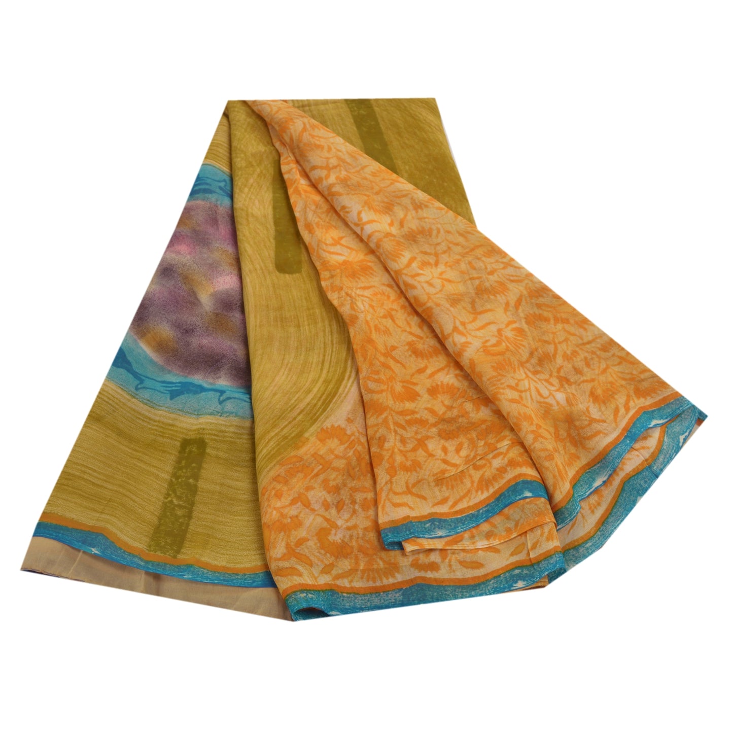 Sanskriti Vintage Orange Sari Blend Georgette Trykt Sari 5 Yard Håndværk Bæredygtigt Stoff