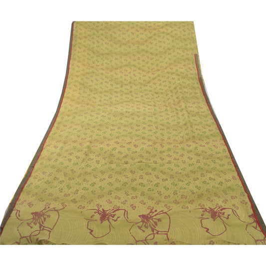 Sanskriti Vintage Green Saree Georgette Printed Sari 5 Yard Craft Decor Sustainable Fabric