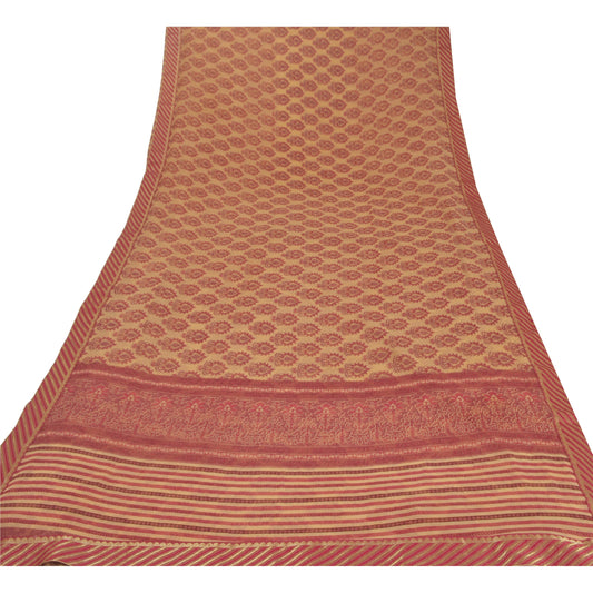 Sanskriti Vintage Beige Saree Georgette Printed Sari 5 Yard Craft Sustainable Fabric