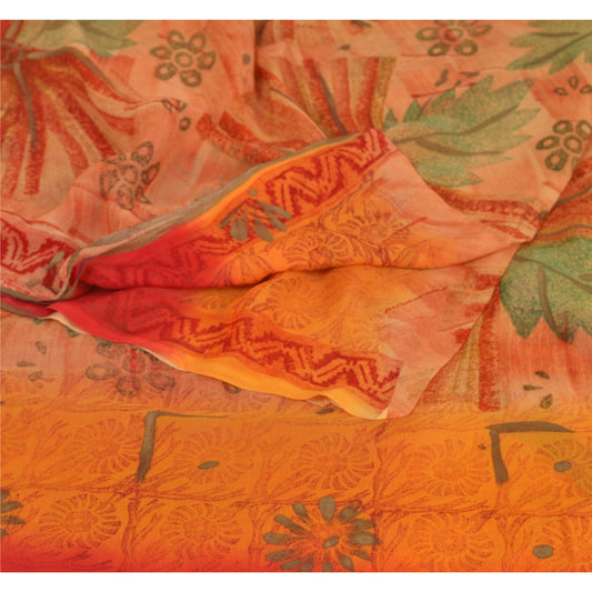 Sanskriti Vintage Pure Georgette Silk Saree: Multicolor Floral Printed Indian Fabric Bohemian Fabric For Dressmaking,Craft Supplies