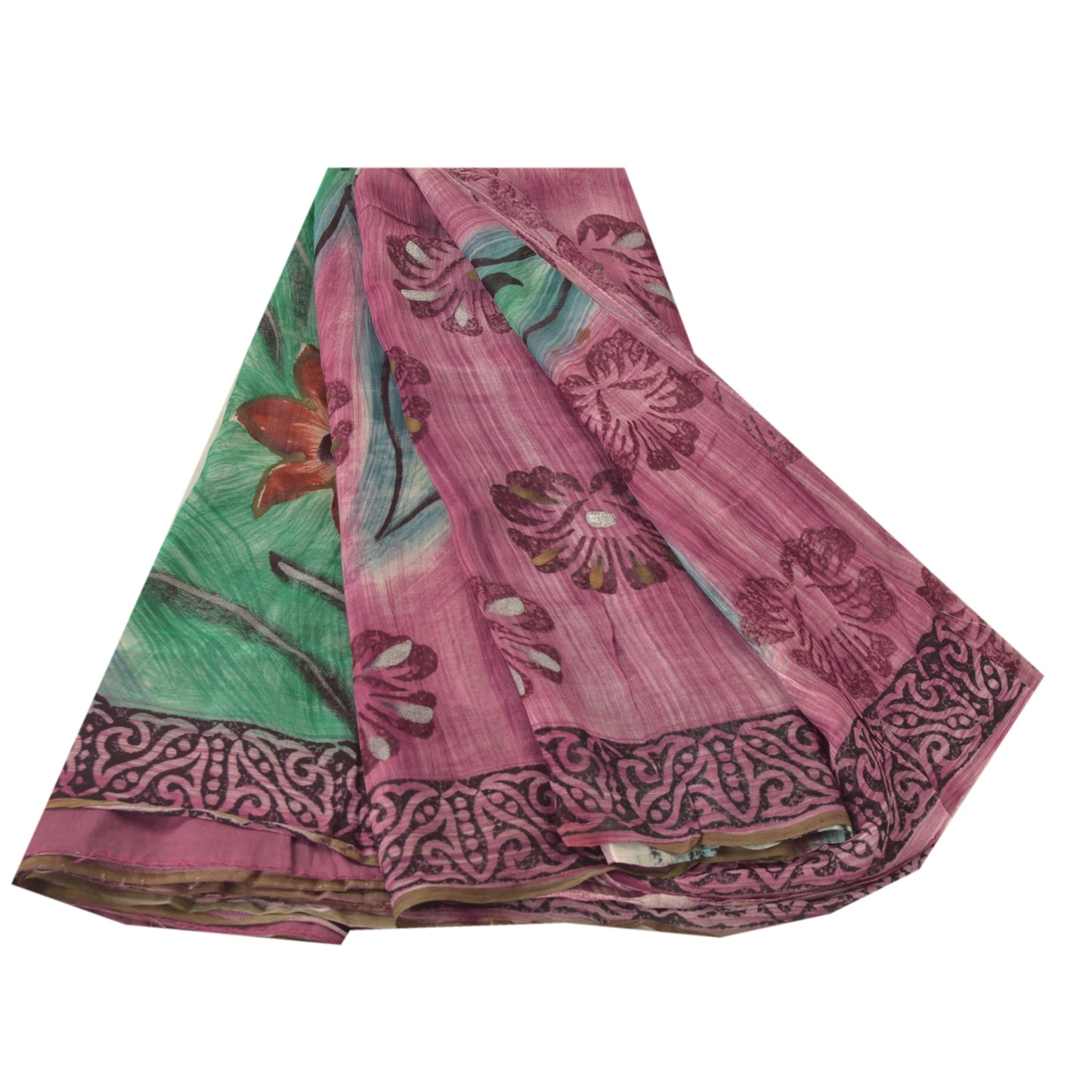 Sanskriti Vintage Pink Sari Blend Georgette Trykt Sari 5 Yard Håndværk Bæredygtigt Stoff