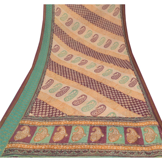 Sanskriti Vintage Peach Saree Pure Georgette Silk Printed Sari 5Yd Craft Sustainable Fabric