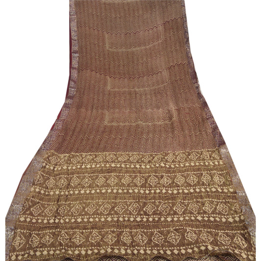 Sanskriti Vintage Dark Red Saree Pure Georgette Silk Printed Sari Craft Sustainable Fabric