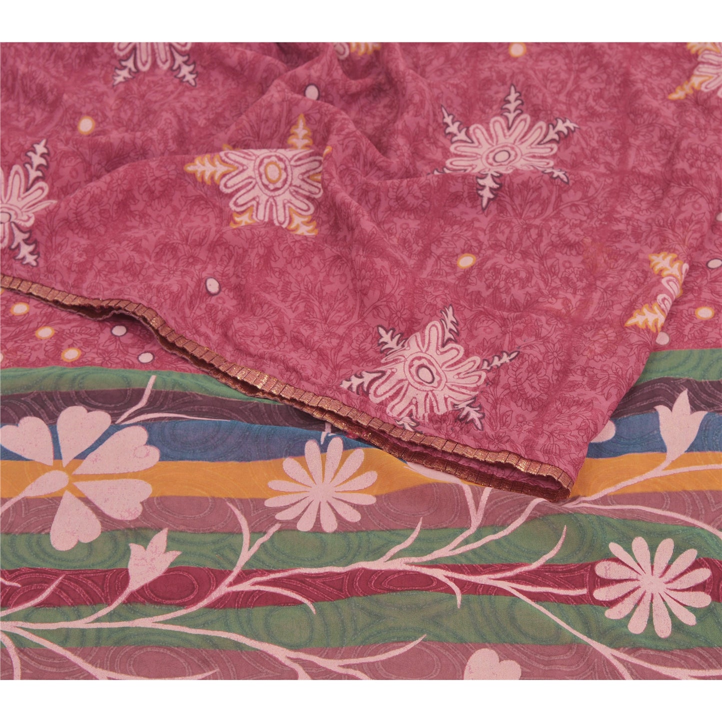 Sanskriti Vintage Purple Saree Georgette Printed Sari 5 Yard Craft Decor Sustainable Fabric