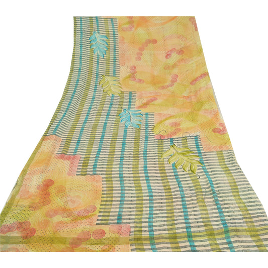Sanskriti Vintage Bollywood Lemon Printed Sari Pure Georgette Silk Sustainable Fabric Saree