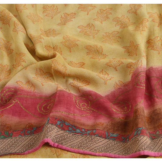 Sanskriti Vintage Brun Sari Ren Georgette Silke Trykt Sari 5Yd Håndværk Bæredygtigt Stoff