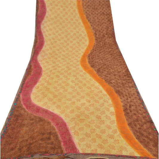 Sanskriti Vintage Brown Saree Pure Georgette Silk Printed Sari 5Yd Craft Sustainable Fabric