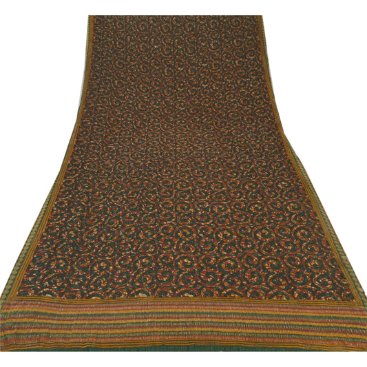 Sanskriti Vintage Dark Red Sarees Pure Chiffon Silk Printed Sari Craft Sustainable Fabric