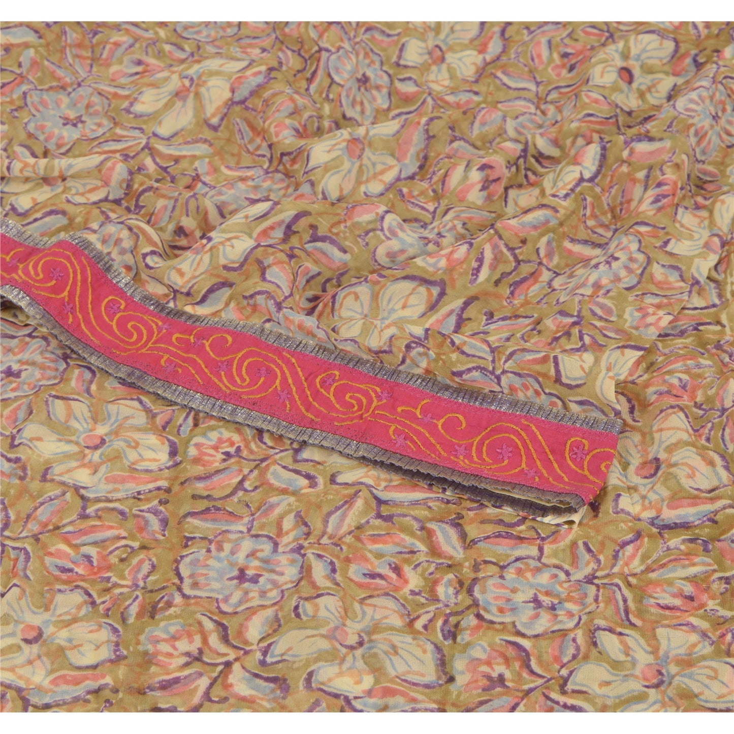 Санскритское винтажное индийское сари из зеленой смеси жоржета с принтом, сари из экологически чистой ткани