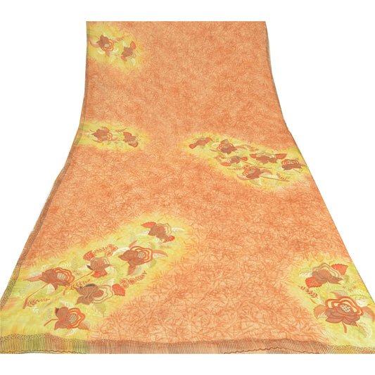 Sanskriti Vintage Brown Bollywood Printed Sari Pure Georgette Silk Sustainable Fabric Saree