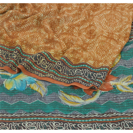 Sanskriti Vintage Brown Saree Pure Georgette Silk Printed Sari 5 YD Craft Sustainable Fabric