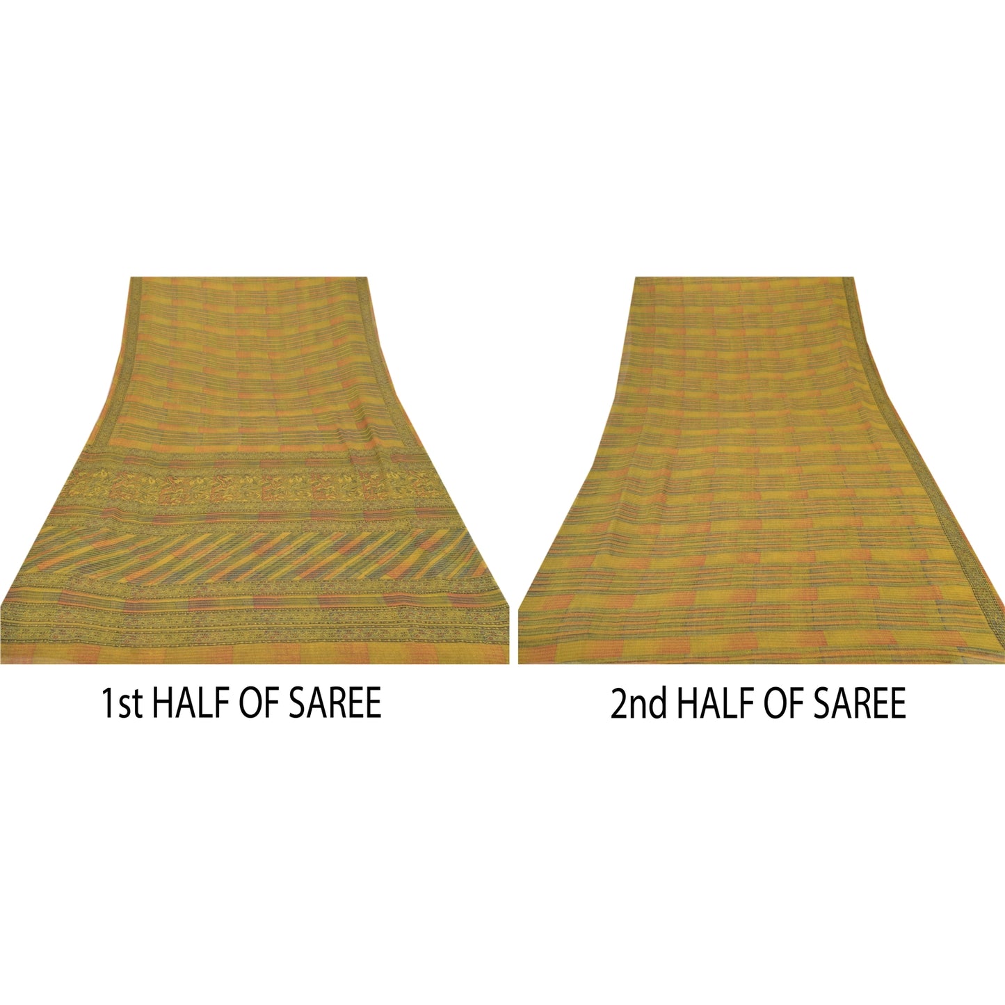 Sanskriti Vintage Green Sarees Pure Georgette Silk Printed Sari Craft Sustainable Fabric