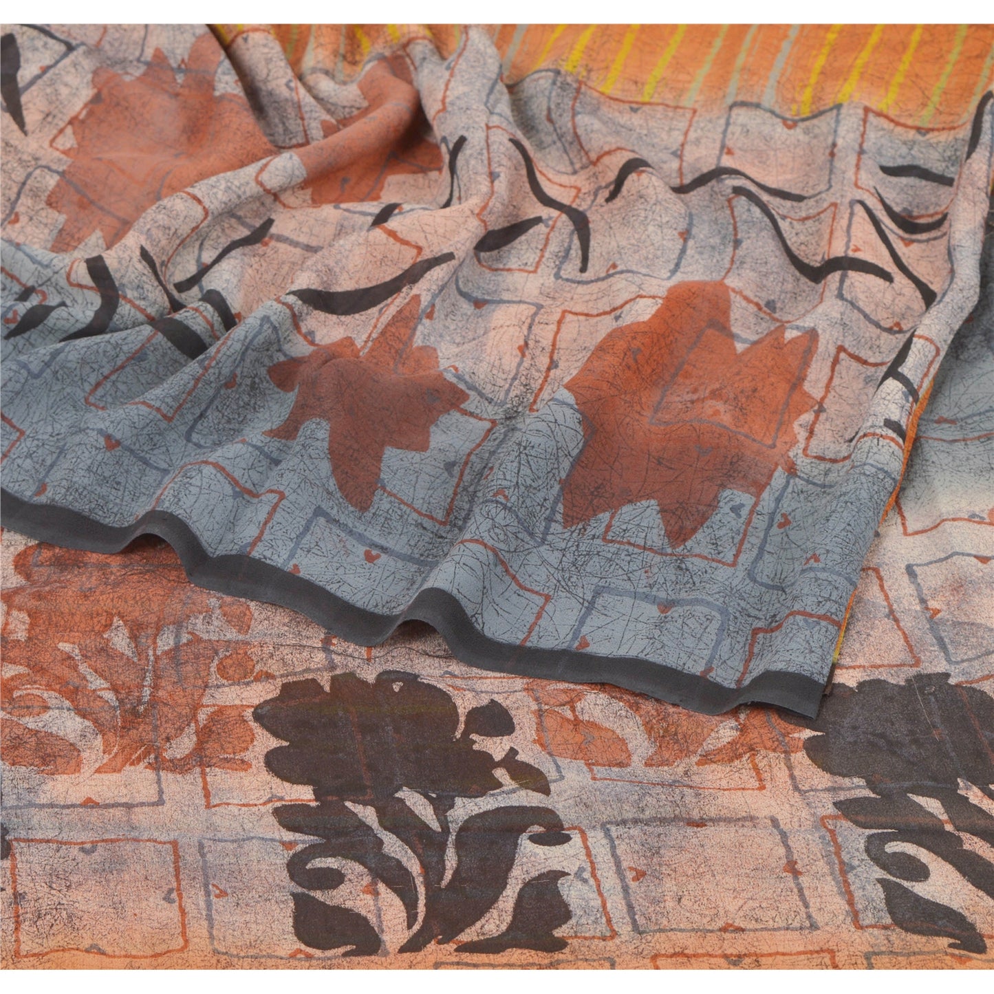 Sanskriti Vintage Designer Sarees Printed Blend Georgette Sari Craft 5 YD Sustainable Fabric