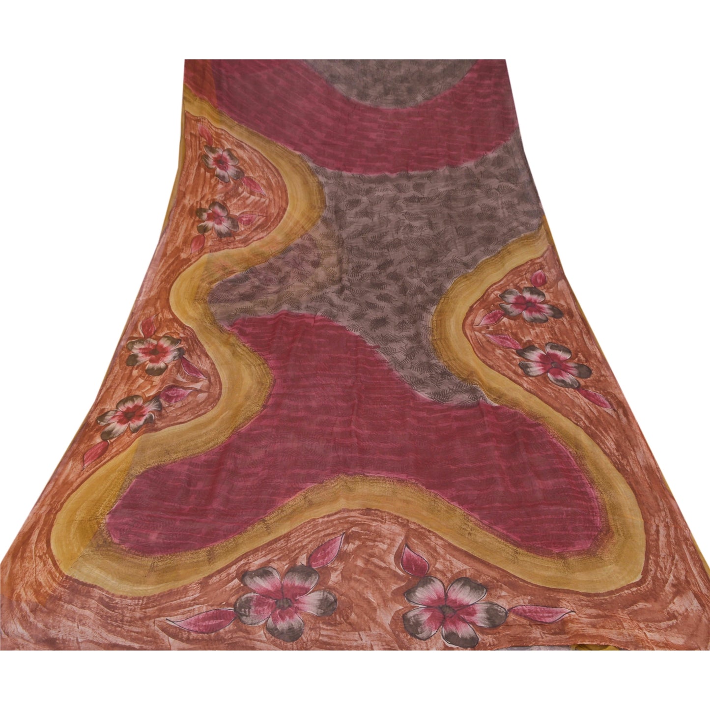 Sanskriti Vintage Brown Sarees Blend Georgette Printed Sari 5 Yard Craft Sustainable Fabric