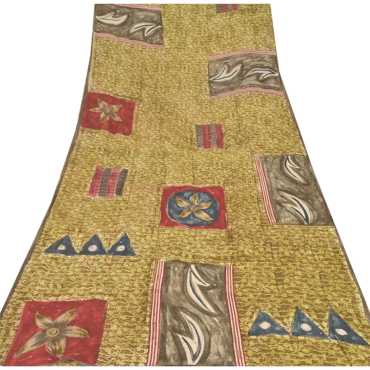 Sanskriti Vintage Green Indian Sari Blend Georgette Printed Sarees Craft Sustainable Fabric