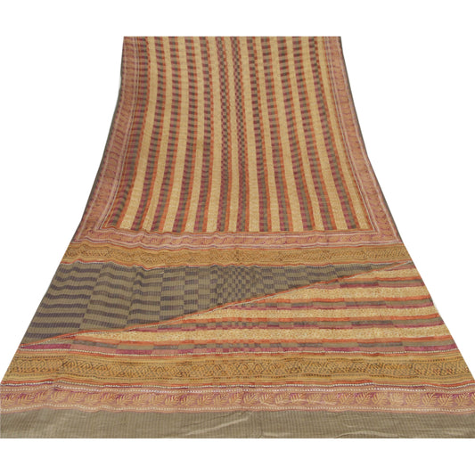 Sanskriti Vintage Brown Saree Pure Georgette Silk Printed Sari 5 Yd Craft Sustainable Fabric