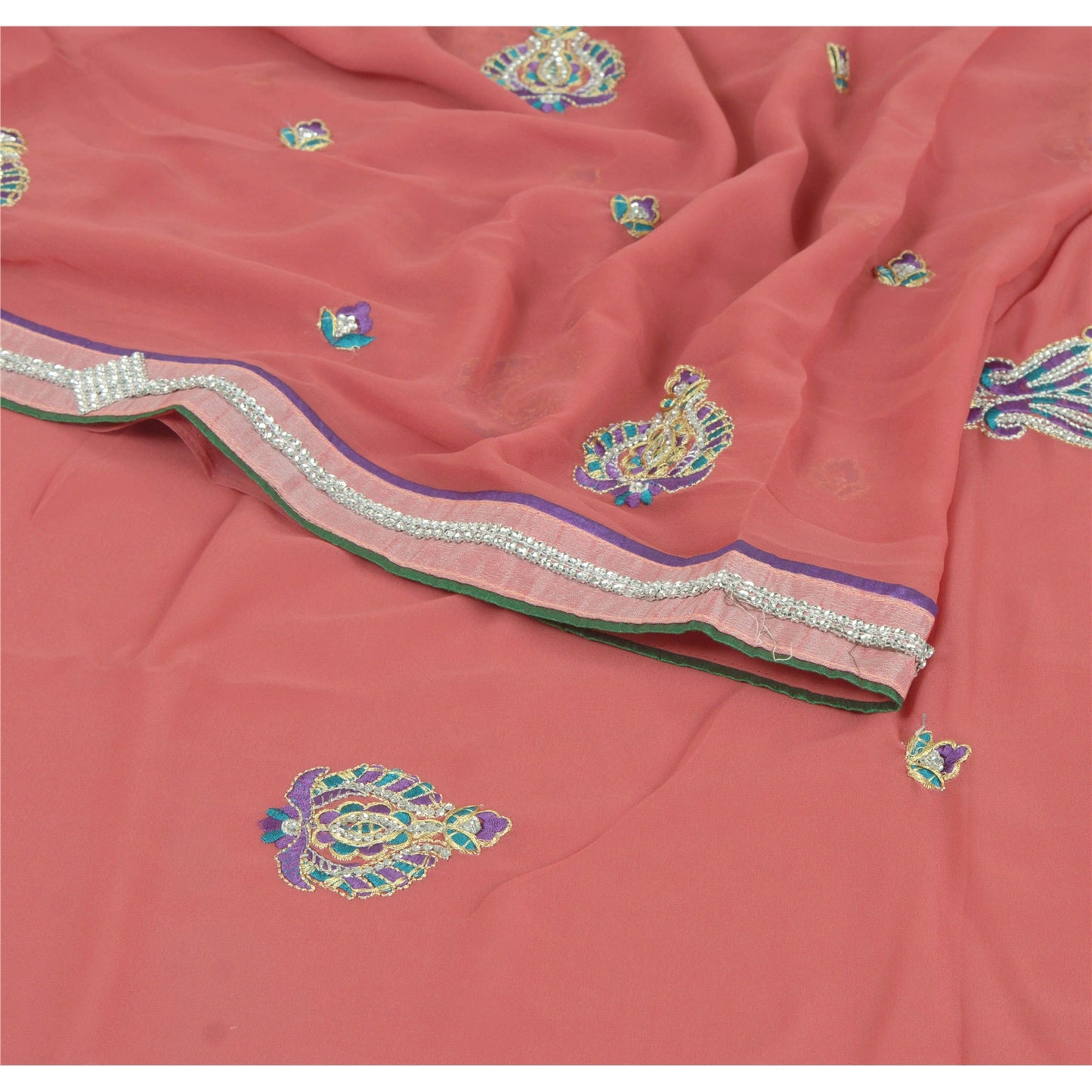 Sanskriti Vintage Fashion Embroidered Sari Georgette Pink Sarees With Blouse Pc
