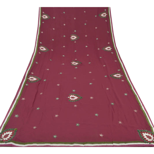 Sanskriti Vintage Dark Red Fashion Sari Hand Beaded Georgette Saree W/Blouse Pc